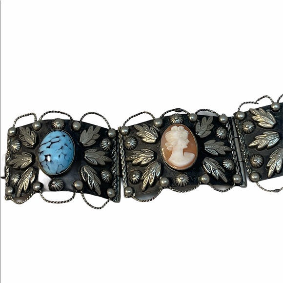 VTG Italy 🇮🇹 Alpacca Cameo turquois Bangle silver - Picture 5 of 10